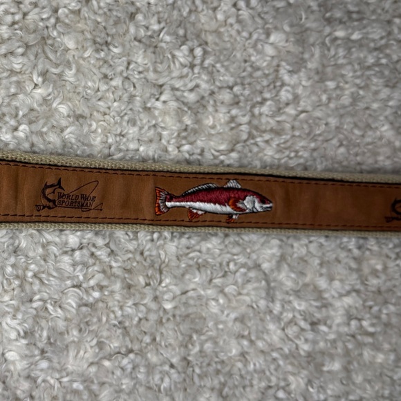 World Wide Sportsman Redfish Embroidery Full Grain Leather Belt for Men - Picture 4 of 11